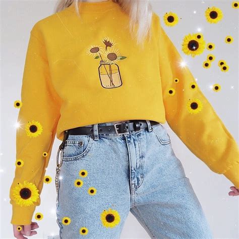 Sunflower Golden Yellow Sweatshirt Aesthetic Shirts Aesthetic