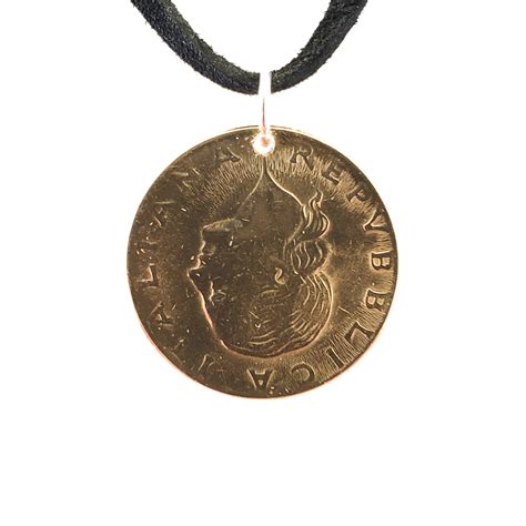 Italian Coin Necklace Lire Coin Pendant Leather Cord Etsy