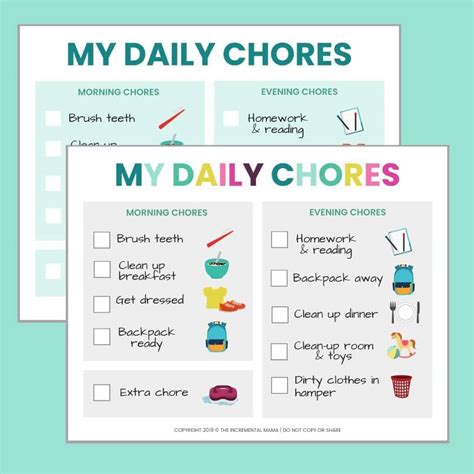 Free Printable Chore Chart For 5 6 Year Olds The Incremental Mama