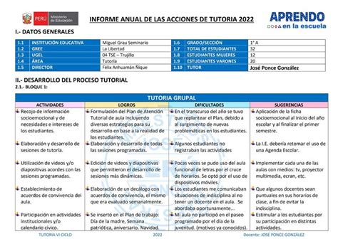 Informe Anual De Tutoría