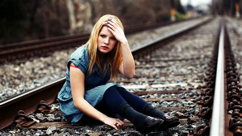 Girl Blond Railroad Photo Hd Wallpapers Preview