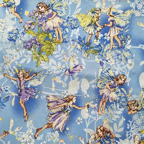 Charming Lt Blue Flower Fairy Fabric Cotton Fabric Flower Fairy