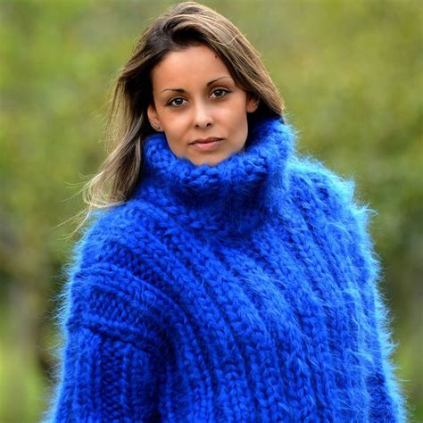 Blue Hand Knitted Mohair Sweater Fuzzy Thick Pullover Extravagantza 10