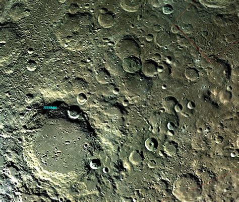 The outer rim of zeeman is eroded somewhat irregularly, with considerable variation in width of the inne. zeeman crater