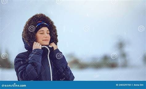 Female Enjoying Snowfall Stock Photo Image Of People 240329750