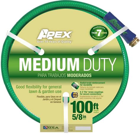 The garden hose also features antimicrobial protection to guard against mold and mildew. Apex 5/8 in. Dia x 100 ft. Medium Duty Water Hose-8535 100 ...