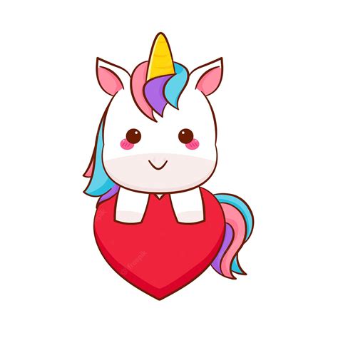 Premium Vector Cute Magical Unicorn Cartoon With Love Heart Vector