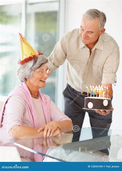 Royalty Free Stock Images Senior Couple Celebrating With A Birthday Cake Image 12255169