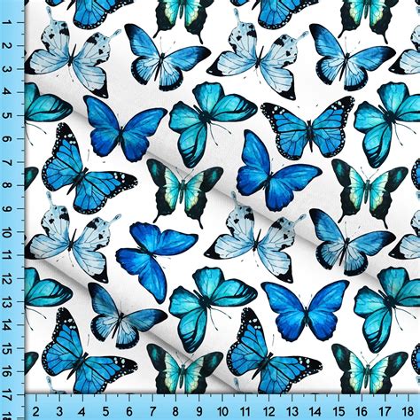 Blue Butterflies On White Fabric By The Yard Monarch Etsy