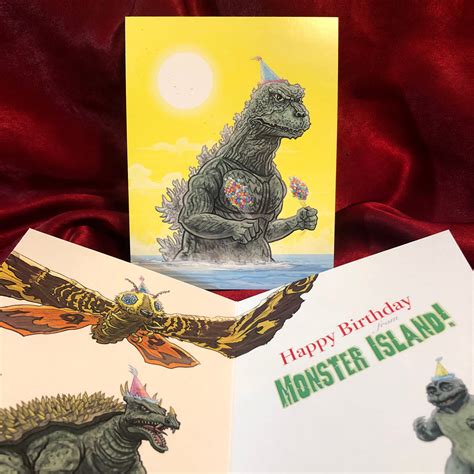 Godzilla Birthday Card Etsy