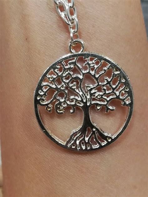 Tree Of Life Necklace Silver Tree Pendant Round Circle Tree Etsy