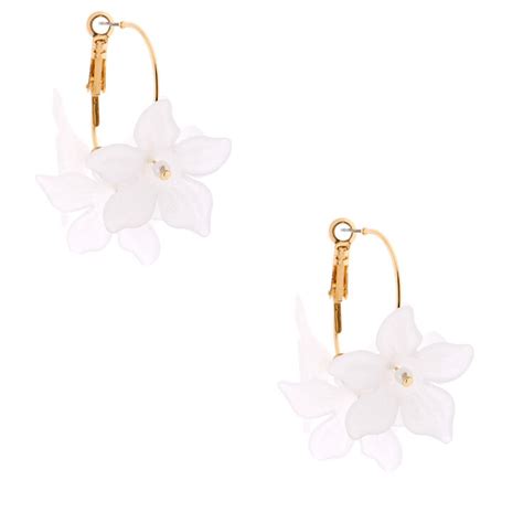Gold 30mm Flower Hoop Earrings Clear Claires Us
