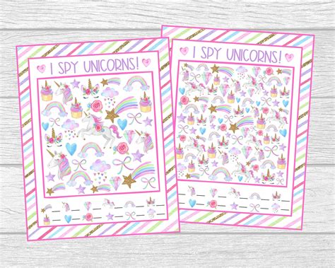Unicorn I Spy Printable Games 5 Different Sheets Easier To Etsy