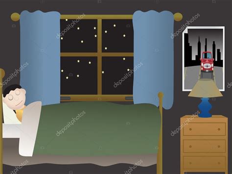 Boy Sleeping In Bedroom At Night Near La — Stock Vector © Mheldvector