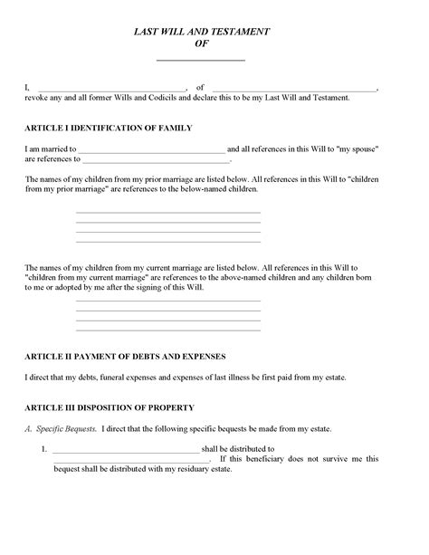 Maryland Will For Remarried With Children Free Printable Legal Forms