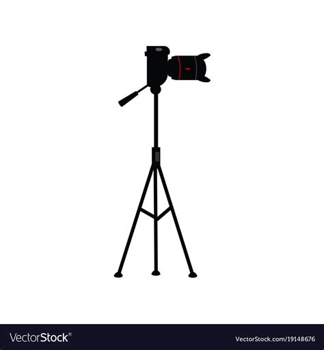 Flat Lens Photo Camera Standing At Tripod Vector Image