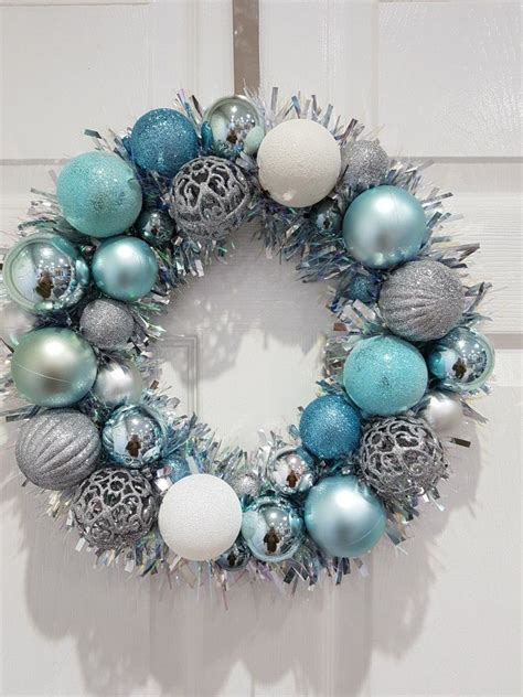 Christmas Wreath Tinsel Wreath Blue And Silver Wreath Turquoise