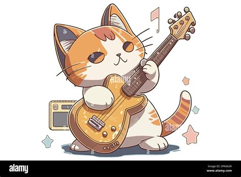 Cat Playing Guitar Vector Illustration Stock Vector Image And Art Alamy