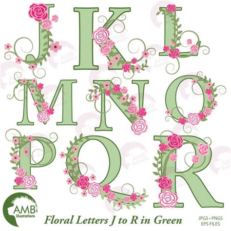 Floral Alphabet Clipart Wedding Floral Letters In Green
