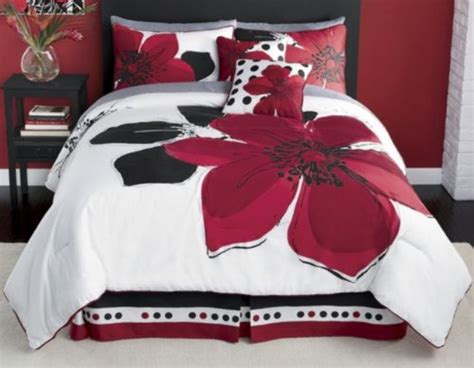 Grand Linen 12 Piece Burgundy Red Black White Floral Bed In A Bag