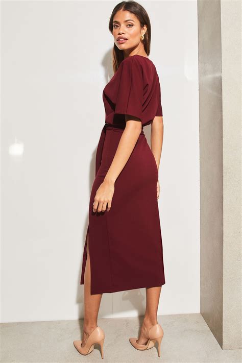 Buy Lipsy Berry Red V Neck Flutter Sleeve Belted Midi Dress From The