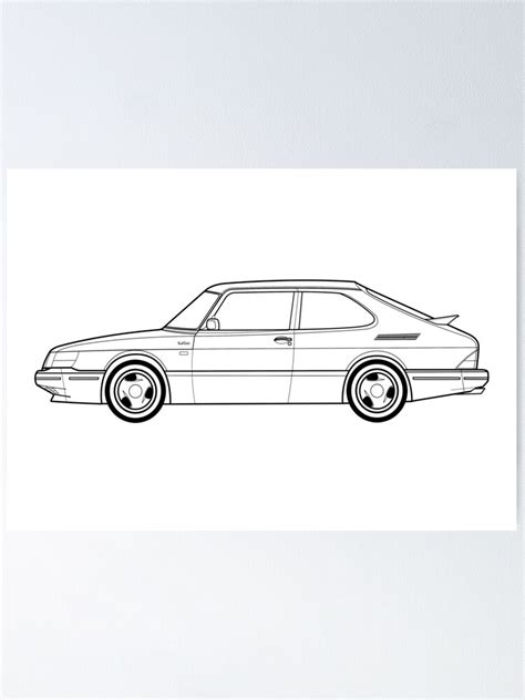 Saab 900 Turbo Outline Drawing Poster For Sale By Rjwautographics