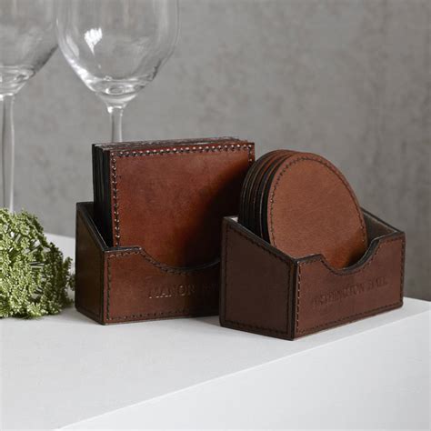 Six Round Or Square Leather Coasters. Personalised By Life Of Riley | notonthehighstreet.com