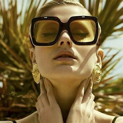 Unique Designer Women Oversized Square Sunglasses Flip Up Clear Lens