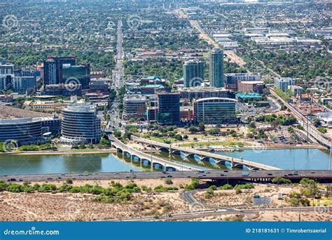 Aerial View Of Downtown Tempe Arizona Looking North To South Stock