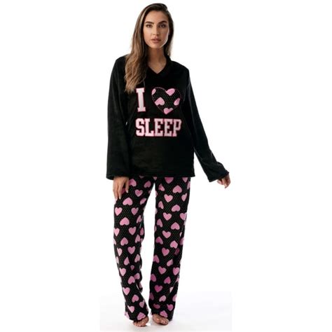 Just Love Just Love Plush Pajama Sets For Women Black I Heart