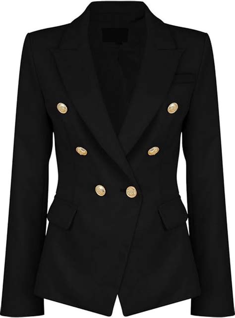 womens double breasted military style blazer ladies coat jacket us18 black amazon ca