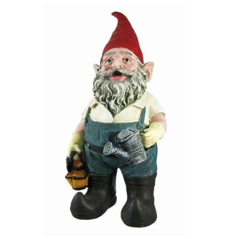 homestyles 8 5 in h gardener gnome holding a watering can and garden tool bag home and garden