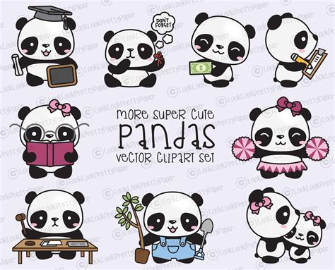 Premium Vector Clipart Kawaii Pandas Cute Pandas Clipart Etsy In 2021
