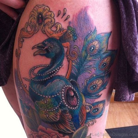 49 Stunning Peacock Tattoos On Thigh Leg Tattoo Designs
