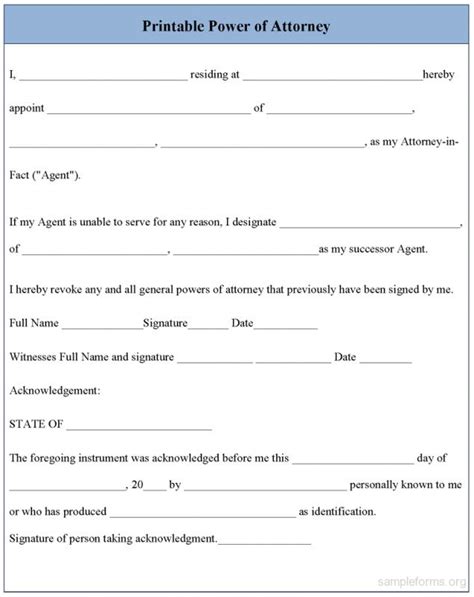 Free Printable Power Of Attorney Forms Template Business