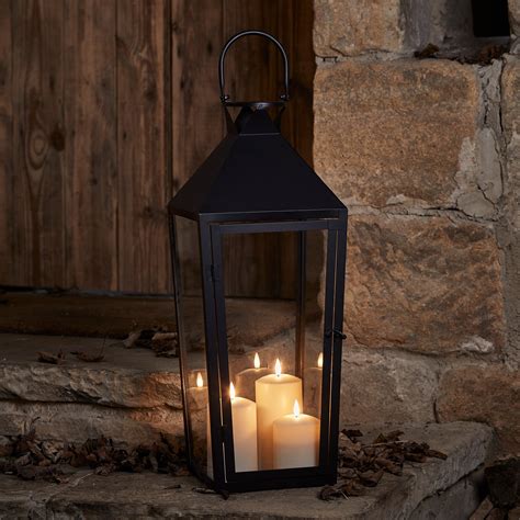 Cairns Large Black Garden Lantern With 3 Truglow Candles Lights4fun