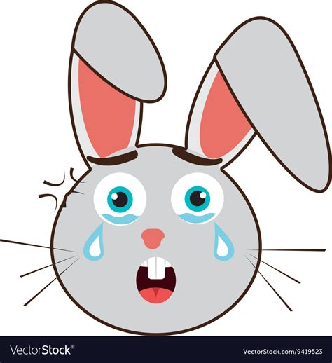 Grey Avatar Rabbit With Emotional Crying Face Vector Image