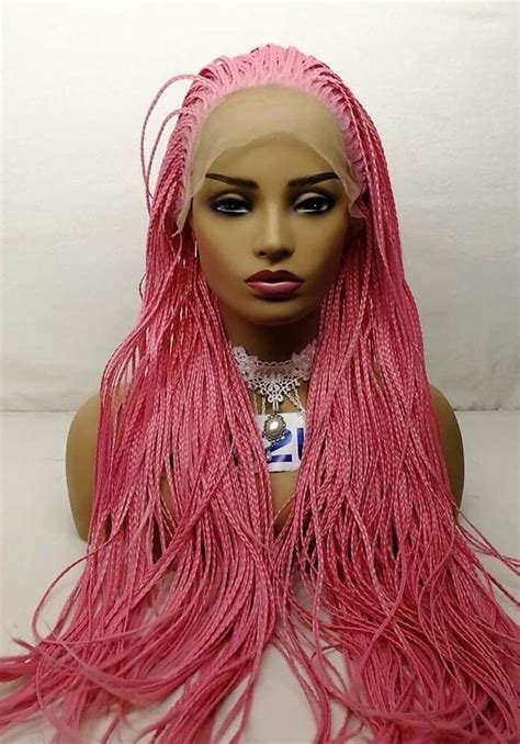 Fashion Pink Micro Braided Wig Box Braid Wig Braided Wig Etsy In 2021
