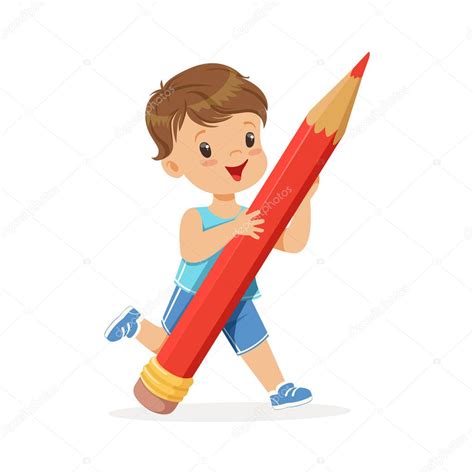 Cute Little Boy Holding Pencil — Stock Vector © Topvectors 164575274