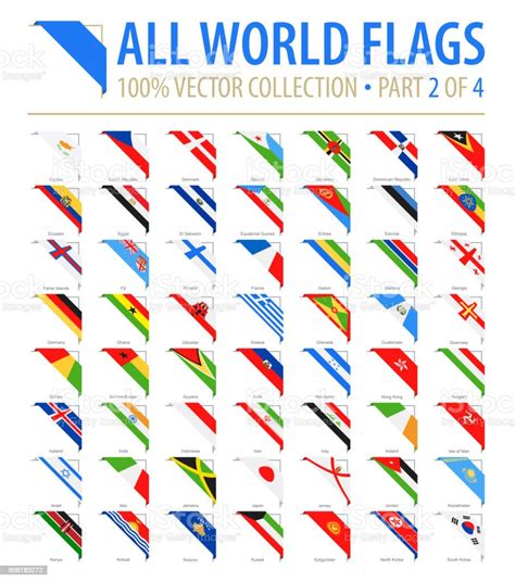 Världens Flaggor Vektor Hörnet Platt Ikoner Del 2 Av 4 Vektorgrafik Och