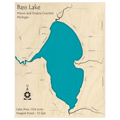 Bass Lake 3d Custom Wood Map Lake Art Llc