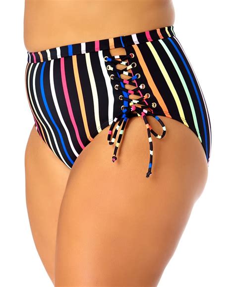 California Waves California Waves Trendy Plus Size Striped Lace Up Bikini Bottoms And Reviews