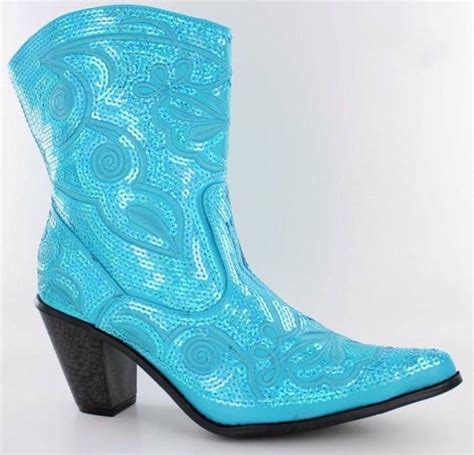 Details About New Helens Heart Short Turquoise Sequin Cowboy Boots Size