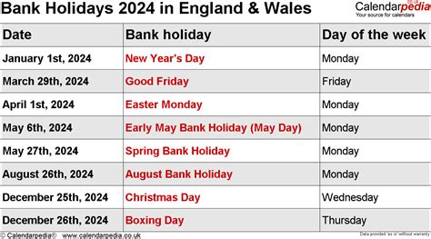 Bank Holidays 2024 In The Uk With Printable Templates