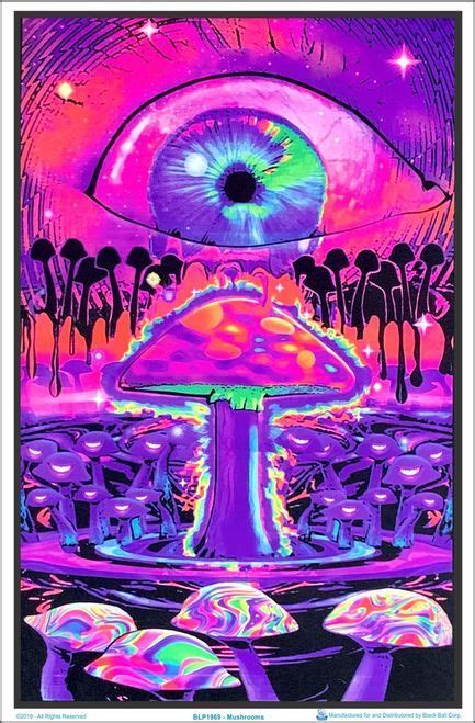 Mushrooms Blacklight Poster 23 X 35 Trippy Painting Hippie Wallpaper