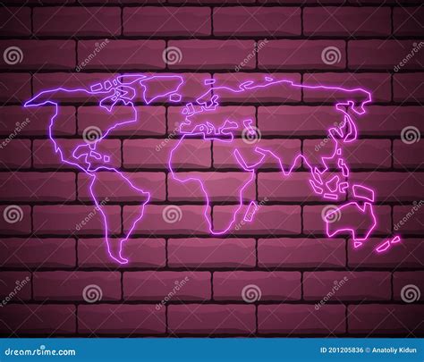 Neon World Map Outline Futuristic Animation Creative Glowing Lights