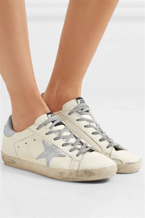 Golden Goose Deluxe Brand Womens Superstar Glittered Distressed Leather