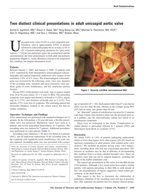 Pdf Two Distinct Clinical Presentations In Adult Unicuspid Aortic Valve