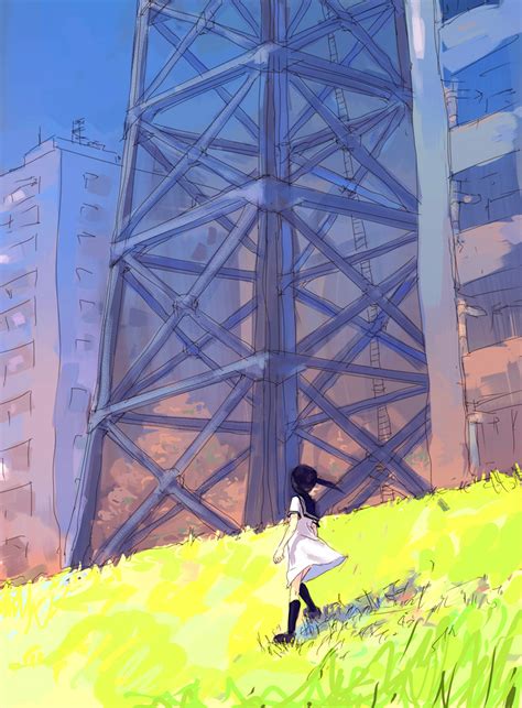 the big imageboard tbib bad id bad pixiv id black hair building city cityscape copyright