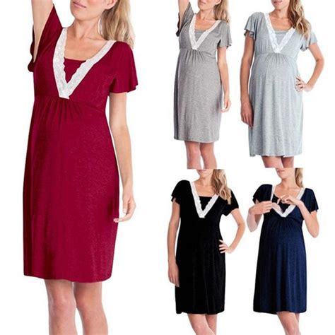 Buy Fashion Lace Stitching Multifunctional Mother Breastfeeding Dress Maternity Pajamas Nursing